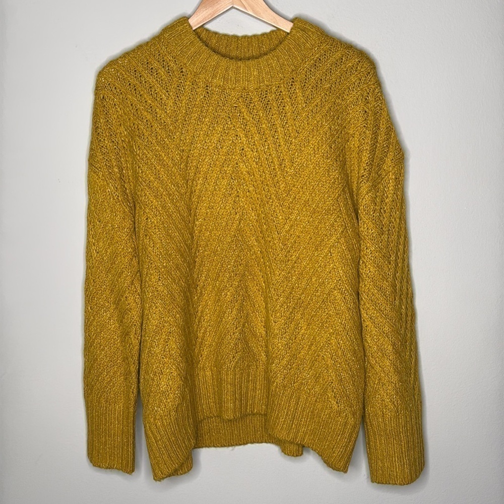 A New Day Cozy Knit Pullover Bell Sleeve Sweater in Mustard Yellow Size XL